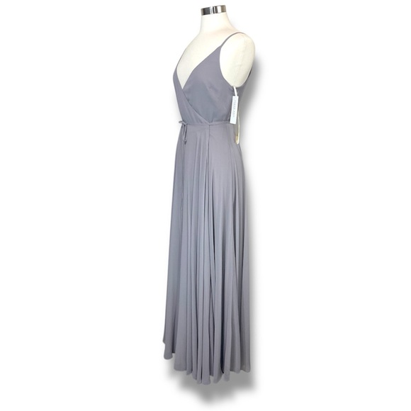 NWT Jenny Yoo James Luxe Chiffon Wrap Dress Opal Grey - Picture 5 of 10